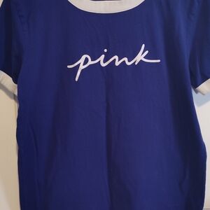 PINK Victoria's Secret Royal Blue Tee with White Trim